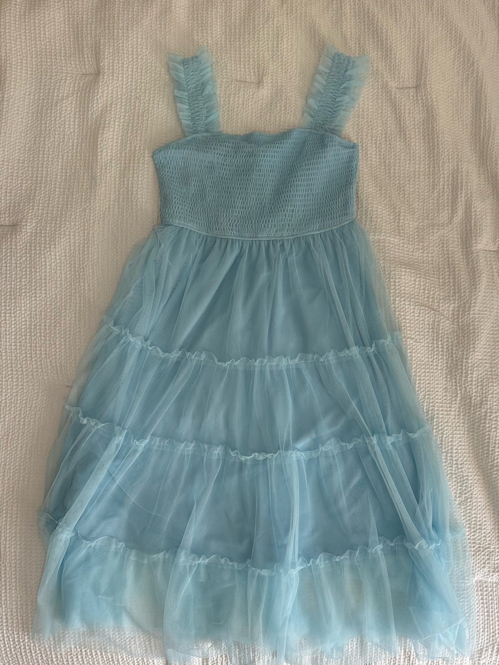 Smocked Bodice Light Blue Maxi Tulle Dress Size L